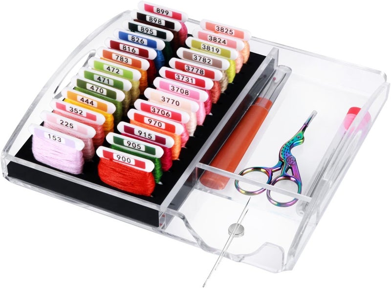 Hamtery Acrylic Working Tray for Cross Stitch and Embroidery Supplies, Embroidery Floss Bobbins Organizer with Magnetic Needle Holder and Tools Storage-Tray Only(Small-For 3mm acrylic bobbin) - Image 1